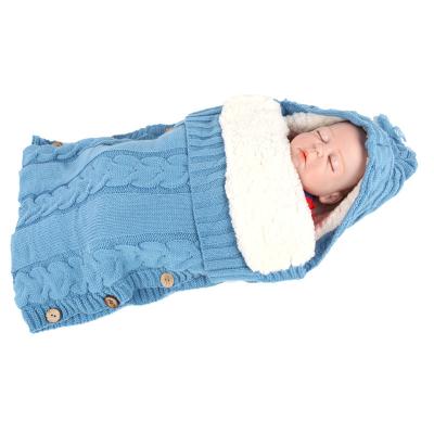 China Breathable Newborn Winter Knit Hooded Sweater Tassel Crochet Handmade Button Knitted Warm Baby Blanket Wool Sleeping Bags for sale