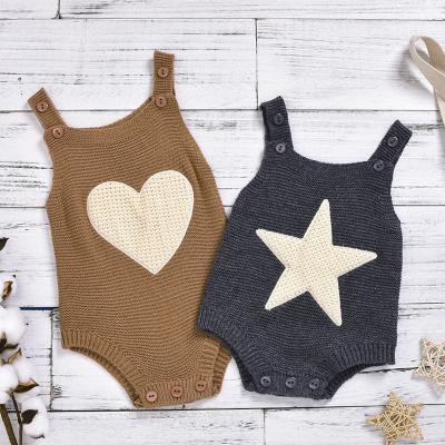 China Cute high quality newborn baby's rompers jumpsuit knit belt switch kids embroidery star heart bottom jumpsuit for sale