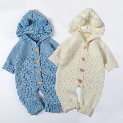 China Best Selling High Quality Cute Baby Service Hooded Jumpsuit Knitted Overalls Long Sleeve Knitting Comfortable Romper for sale