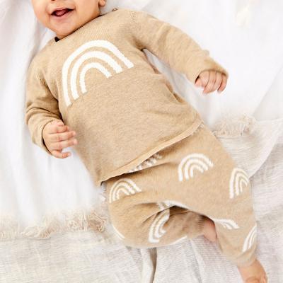 China OEM Anti-Static Factory Custom Baby Clothing Cotton Knitted Comfortable Warm Sweater Clothing Sets Jacquard Rainbow Knit Sets for sale