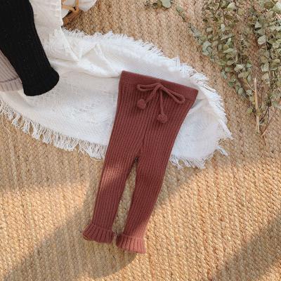 China Spring Autumn Candy Color Baby Girls Anti-pilling Gaiters Knitting Soft Kids Legging Panties Girls Slim Drawstring Pants for sale