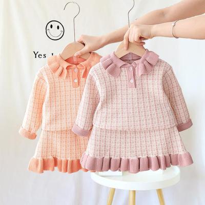 China Baby Soft Kids Soft Top Knit Sweater And Skirt Set Ruffle Laciness Children Knit Two Piece Sets Girls Clothes for sale