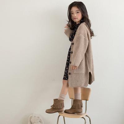 China High Quality Anti-wrinkle Girls Winter Coat Kids Split Both Sides Warm Knit Sweater Cardigan With Pockets for sale