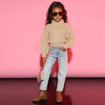 China Autumn Girls Turtleneck Sweater Knit Solid Color Breathable Children's Casual Sweater White for sale