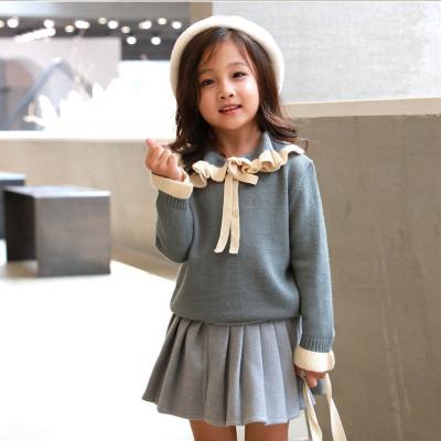 China New Fashion Girls Fashion Lace Collar Breathable Custom Knit Sweater Jumper Baby Girls Kids Cute Sweater Blouse for sale