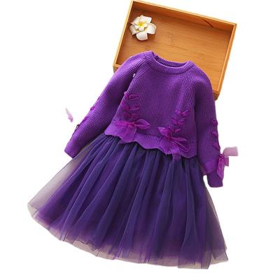 China Autumn New Breathable Long Sleeve Baby Knitted Dress Tulle Tutu Dresses Children's Casual Dress Children's Clothing for sale