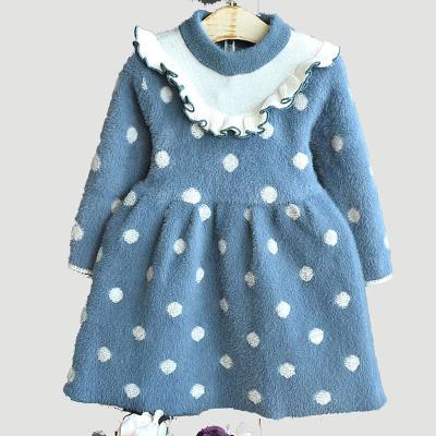 China OEM Breathable Toddler Girls Polka Dot Ruffle Front Fluffy Knit Sweater Dress Girls Dresses Custom Made for sale