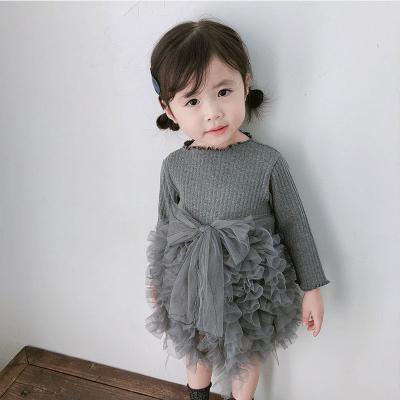 China Breathable Autumn Little Girls Cute Knit Dress Birthday Dress Lace Up Dress Kids Quilting Clothes for sale