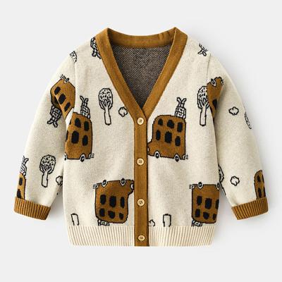 China Anti-Shrink OEM Customized Animal Pattern Animal Casual V-neck Long Sleeve Jacquard Pattern Kid Boys Knit Sweater Cardigan for sale