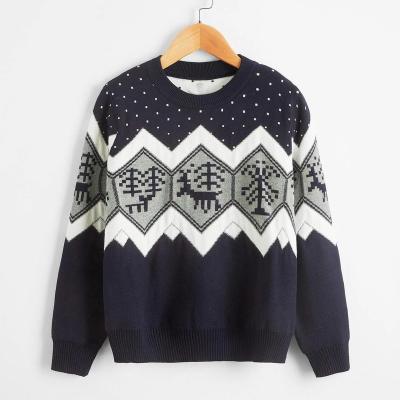 China Anti-wrinkle OEM Factory Customization Boys Chevron Pattern Round Neck Sweater Boys Christmas Sweater for sale