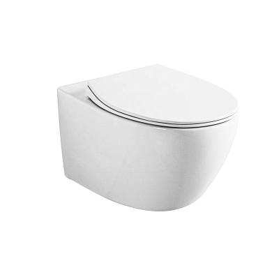 China Chaozhou Factory Modern Bathroom Close Coupled Wash Down Ceramic Round Wall Mount Rimless Toilet for sale