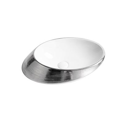 China Luxury Oval Plated Silver And White Ceramic Bathroom Art Hand Wash Basin From Modern China Table Top Chaozhou Factory for sale