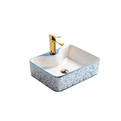 China Art Wash Basin Ceramic Sink Chaozhou Bathroom Goods Contemporary Style Goods Modern Smooth Ceramic Table Top Gold Sanitary Ware for sale