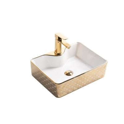 China Gold Leaf WC Sink Modern Ceramic Table Top Modern Bathroom Sink Ceramic Bathroom Sink for sale