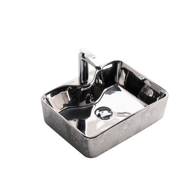 China Chaozhou Sink Bathroom Modern Silver Electroplating Ceramic Silver Plated Wash Basin for sale