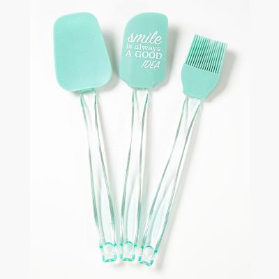 China Viable Baking Spatula Set Transparent Plastic Handle Silicone Spatula Set Cake Tools for sale