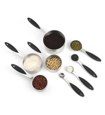 China Sustainable Stainless Steel Cake Measuring Cups And Spoons With Silicone Handle Thickness Set Improved Handle for sale