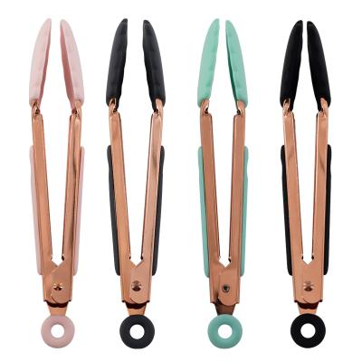 China Durable Heavy Duty Stainless Steel BBQ And Kitchen Copper Tongs With Silicone Tips for sale