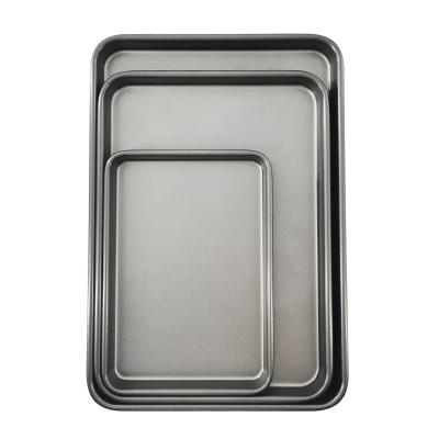 China 3 Pcs Viable Baking Pan Set Carbon Steel Tray Cake Pan Cookie Sheet Flat Baking Tray for sale