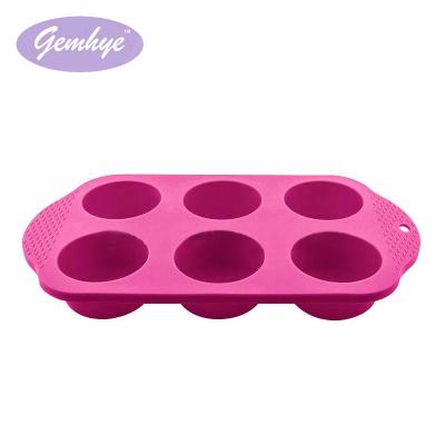 China Sustainable 6 Holes Round Strong Quality Food Grade Microwave Silicone Cake Mold for sale