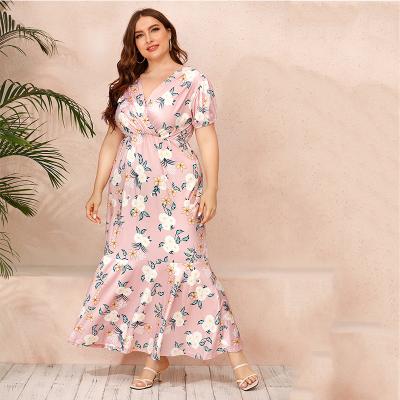 China Plus Size Washable Women's Dresses With Floral Print Maxi Length Women Dress for sale