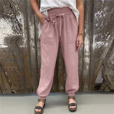 China Cotton Breathable Canvas Casual Loose Elastic Waist Women's Sports Yoga Wide Leg Pants And Sweatpants for sale