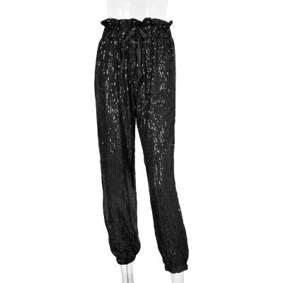 China New Fashion Women's Breathable Shiny Sequin Loose Waist Drawstring Pants And Trousers Tops for sale