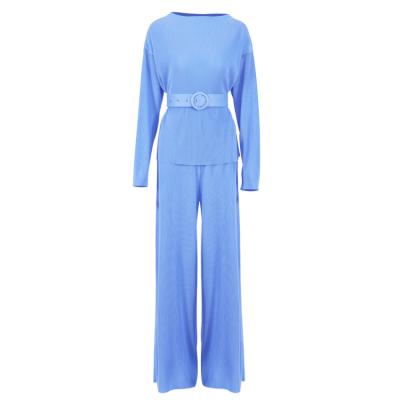 China Fashion Breathable Women's Casual Sweat Suit Pleated Fabric Pullover and Loose Wide Leg Pants for sale