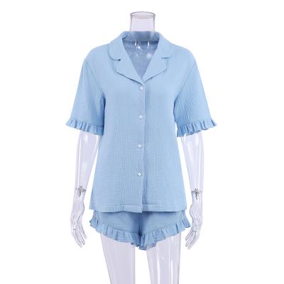 China New Breathable Spring and Summer Shorts Sleeve Women Decline Collar Loungewear Blouses and Sleepwear Set for sale