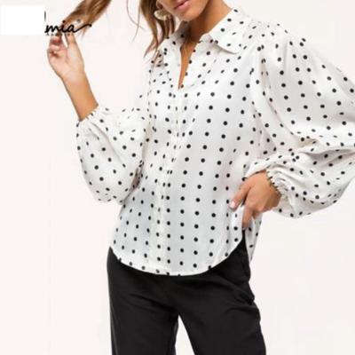 China Women Breathable Polka Dot Print With Puff Lantern Long Sleeve Blouses And Shirts for sale