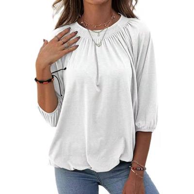 China New Arrival Breathable Women's Casual Three Quarter Sleeve Loose Pleated T-Shirts Blouses And Shirts for sale