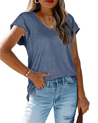 China Breathable Casual Women's Cotton V-Neck Short Sleeve Gym Sports T-Shirts for sale