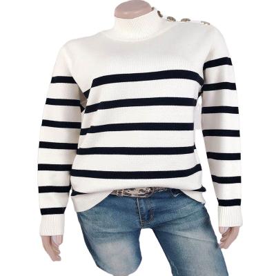 China Women Washable Loose Sweater Turtleneck Stripe Turtleneck Sweater High Neck Pullover Sweater for sale