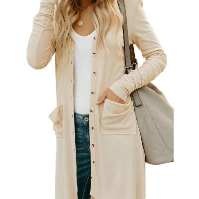 China Washable Knitted Women Long Sleeve Front Ribbed Button Down Knitwear Cardigan for sale