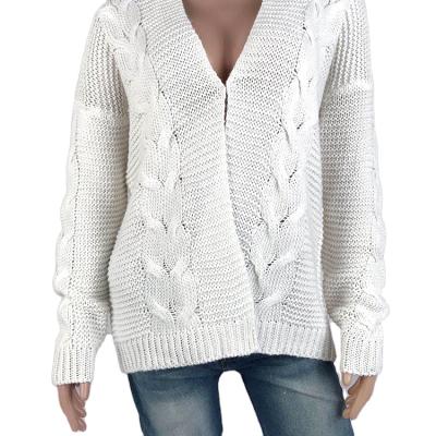 China Washable Women Front Open Long Sleeve Chunky Cardigan Loose Fit Thick Yarn Twist Sweater Outwear for sale