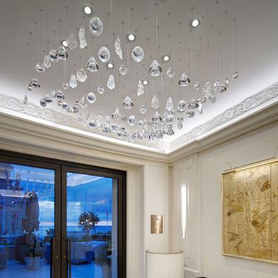 China Zhongshan Guzhen Modern Decorative Linear Crystal Hanging Light For Hotel Lobby for sale