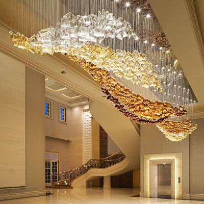 China Modern Factory Customize Non-standard Luxury Creative Round Tube Gold Ceiling Restaurant LED Glass Hotel Chandelier for sale