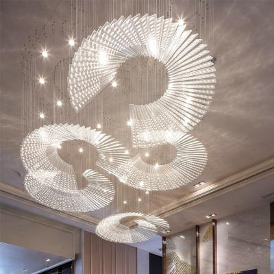 China Modern Manufacture Customize Creative Luxury Hotel Lobby Restaurant Hanging Fan-shaped Area Chandelier Glass Lamp for sale