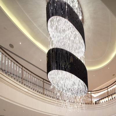 China Modern Zhongshan Customize Shopping Mall Hotel Lobby Gallery Large Black Frame Rain Drop Glass Chandelier for sale