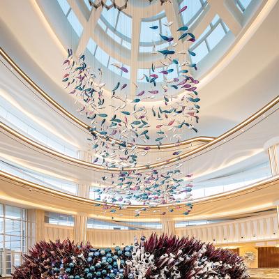 China Guzhen Factory Shopping Mall Hotel Lobby Lamp LED Light Fish Modern Long Pendant Chandelier Custom Made for sale