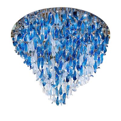 China Wholesale Modern Customize Hotel Lobby Art Gallery Shopping Mall Creative Blue Wave Color Glass Chandelier for sale