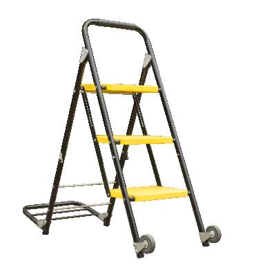 China Folding Ladders Best Grade Hardware and Platform Structure Steel Folding Step Ladder with Wheels for sale