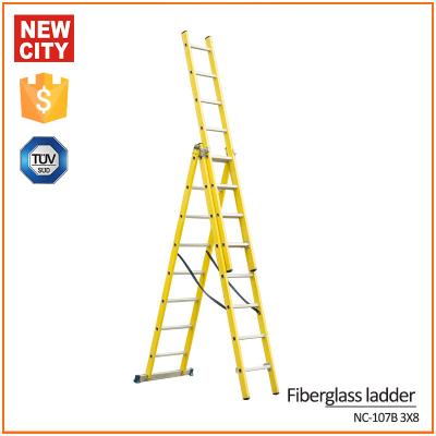 China Insulation Ladders Wholesale Fiberglass 3 Section Extension Triple Folding Ladder for sale