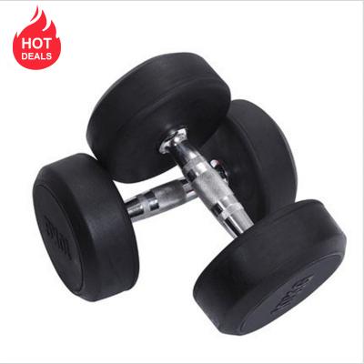 China Universal Round Head Weightlifting 10KG Training Power Family Gym Black Rubber Coated Dumbbell for sale