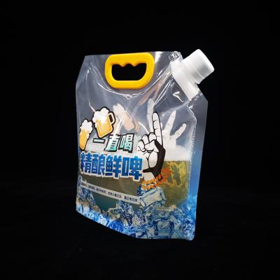 China Moisture Proof Stand Up Plastic Drink Packaging Water Bags 1.5 Liter For Beer Beverage for sale