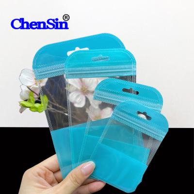 China Moisture Proof Ziplock Bag With Full Front Side Zipper Bag Clear Cyan Colors Plastic Pouch Mobile Case Packing Bag for sale