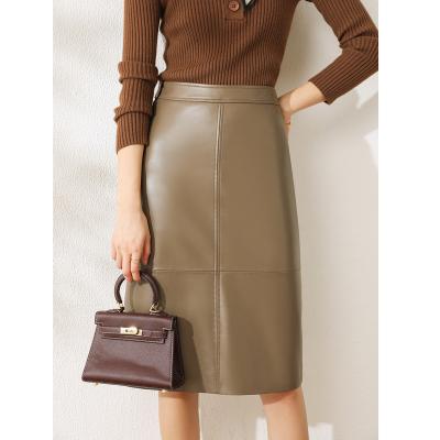 China Breathable Women's Long Sheepskin Skirt For Daily Fashion Swapping Skirt Nappa Leather Genuine Leather Mature Lady for sale