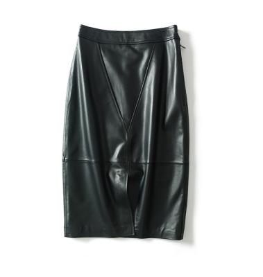 China Fashion Breathable Women's Long Sheepskin Skirt For Mature Lady Genuine Leather Nappa Leather Daily Swap Skirt for sale