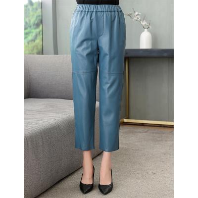 China Fashion Breathable Genuine Sheepskin Women's Casual Pants Trousers Leather Pants Casual Loose Wide Leg Plus Leather Pants for sale