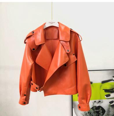 China Anti-wrinkle Genuine Leather Biker Jacket For Women Leather Bomber Plus Size Real Oversized Jackets Wholesale Sheepskin Coats Outwear for sale